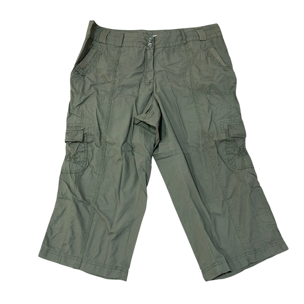 NEW Dalia Collection Women's 14W Brown/ Army Cargo Capri Pants Cotton Cropped
